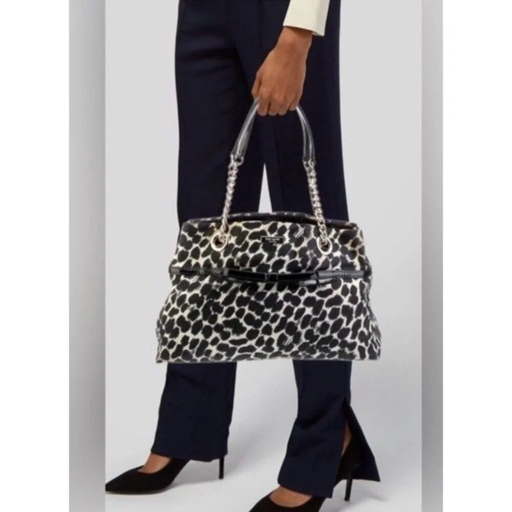 Vintage Kate Spade Animal Print Handbag Purse Patent Bow Luxury Designer